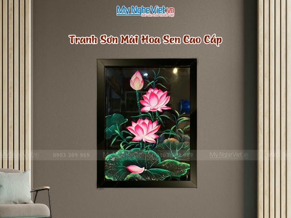 Tranh sơn mài vẽ hoa sen 30x40 có khung 35x45 TSM3545-1.13