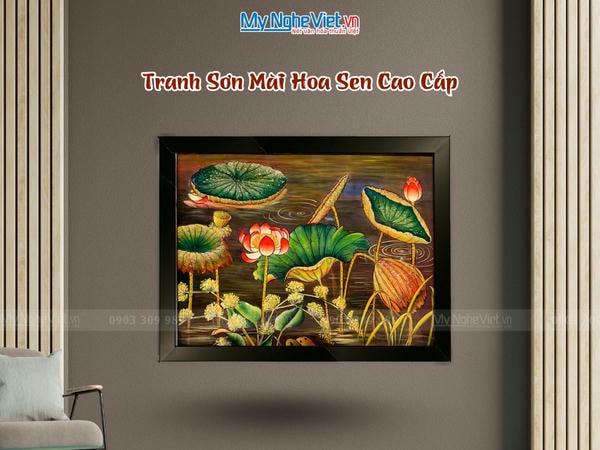 Tranh sơn mài vẽ hoa sen 30x40 có khung 35x45 TSM3545-1.10