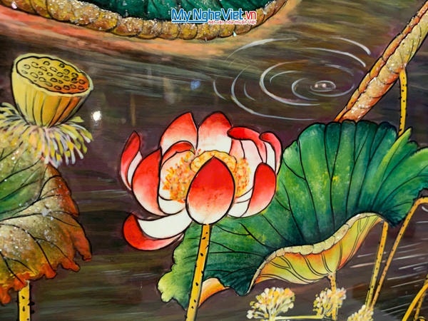 Tranh sơn mài vẽ hoa sen 30x40 có khung 35x45 TSM3545-1.10