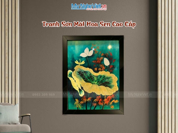 Tranh sơn mài vẽ hoa sen 30x40 có khung 35x45 TSM3545-1.11