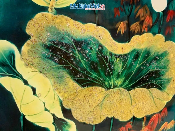 Tranh sơn mài vẽ hoa sen 30x40 có khung 35x45 TSM3545-1.11