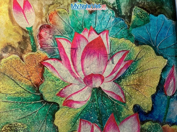 Tranh sơn mài vẽ hoa sen 30x40 có khung 35x45 TSM3545-1.14