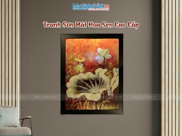 Tranh sơn mài vẽ hoa sen 30x40 có khung 35x45 TSM3545-1.15