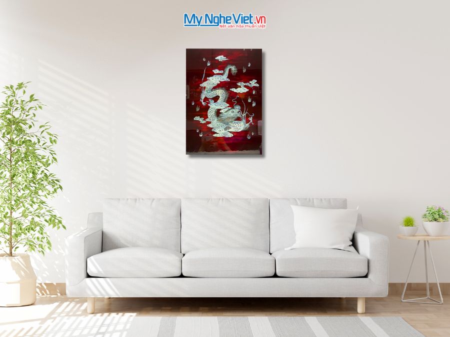 Tranh Sơn Mài Long Vân Hội Tụ Cẩn Ốc Chìm Nền Ấm 40x60cm TSMTBL461