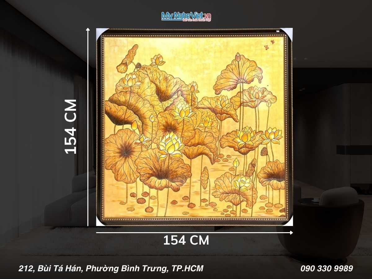 Tranh sen đắp nổi dát vàng 154x154cm TSMTB1515-1
