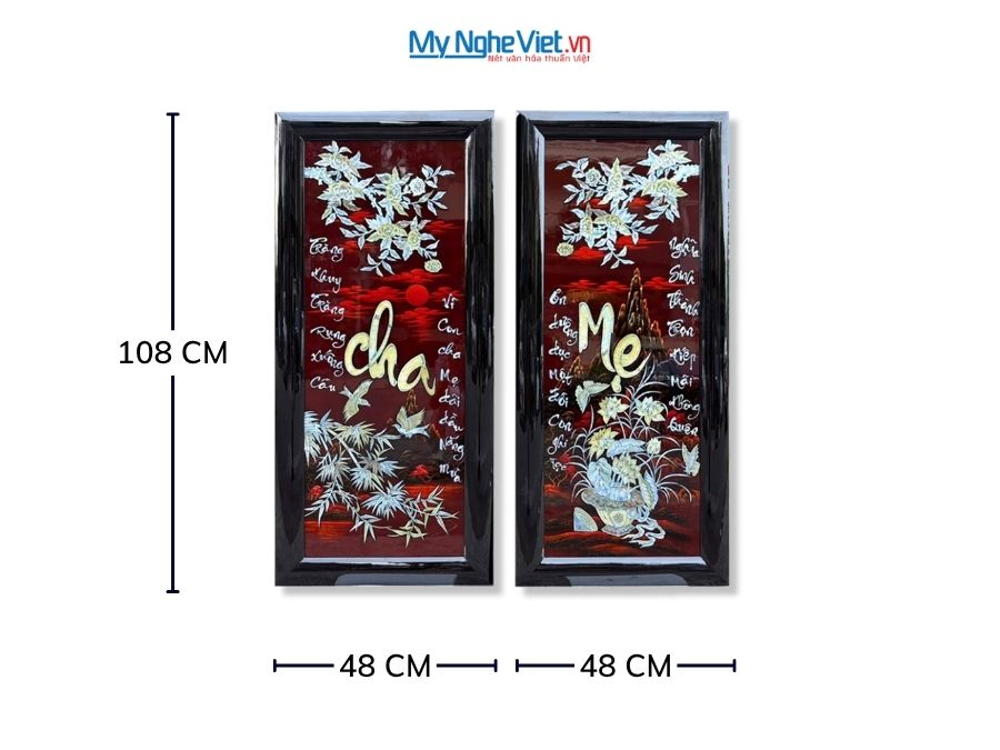 Bộ Tranh Sơn Mài Chữ Cha Mẹ Cẩn Ốc Nền Ấm 108x96cm MNV-TSMTBL34CC-5