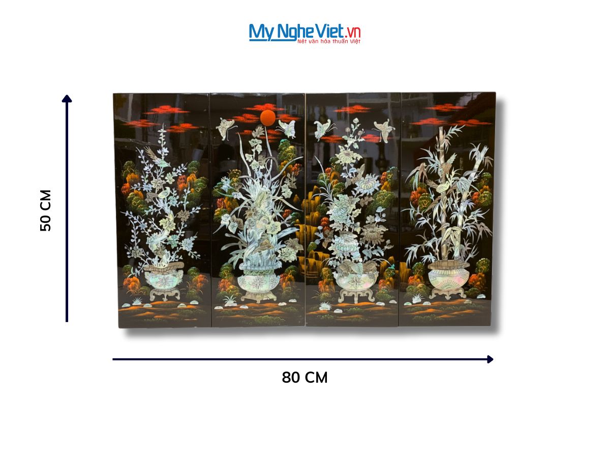Bộ Tranh Sơn Mài Mai Lan Cúc Trúc Cẩn Chìm MNV-SMA250