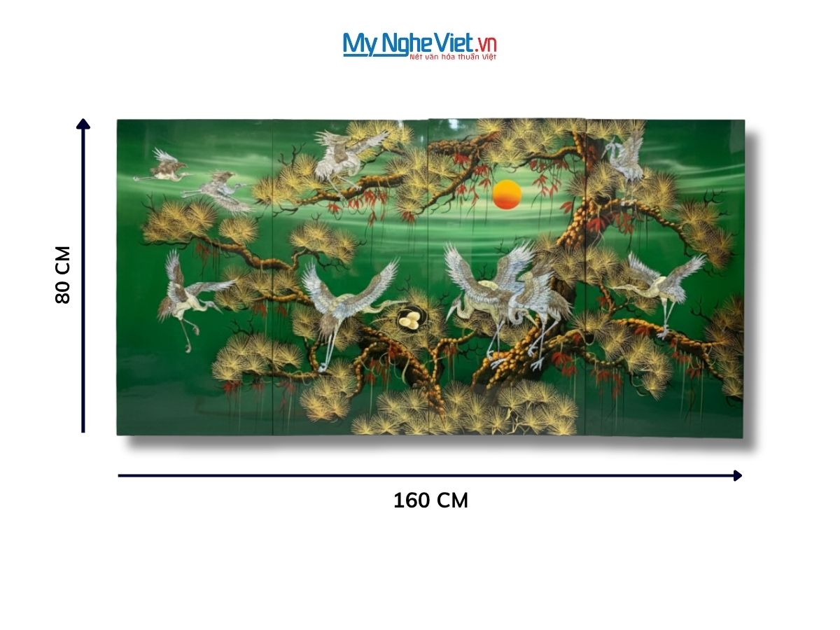 Bộ tranh sơn mài cẩn ốc tùng cò lá xanh TSM4080TC-1