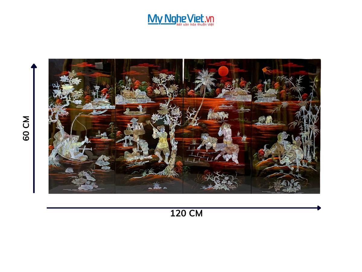 Bộ Tranh Tứ Quý Sơn Mài Ngư Tiều Canh Mục Cẩn Chìm TSM364-1