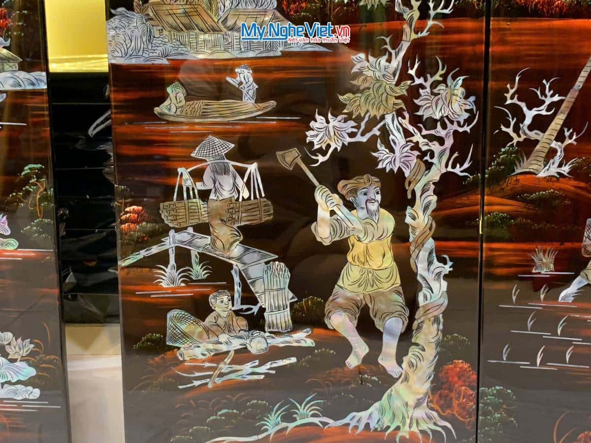 Bộ Tranh Tứ Quý Sơn Mài Ngư Tiều Canh Mục Cẩn Chìm TSM364-1
