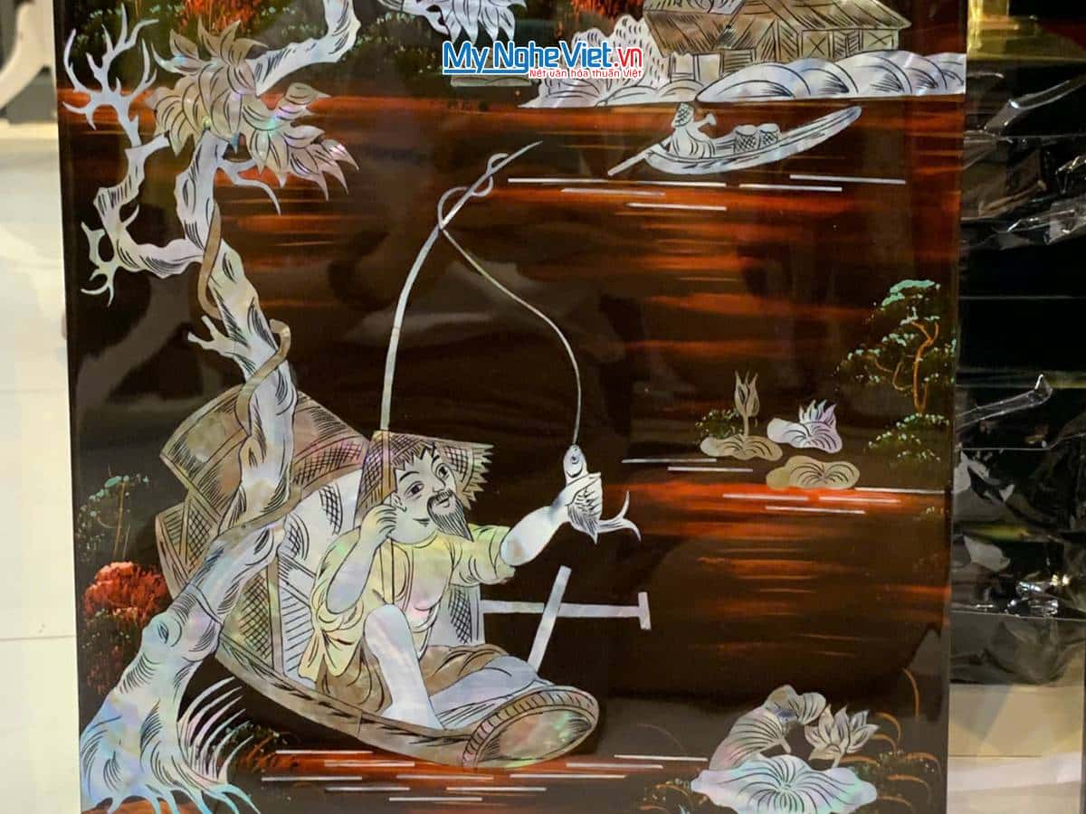 Bộ Tranh Tứ Quý Sơn Mài Ngư Tiều Canh Mục Cẩn Chìm TSM364-1