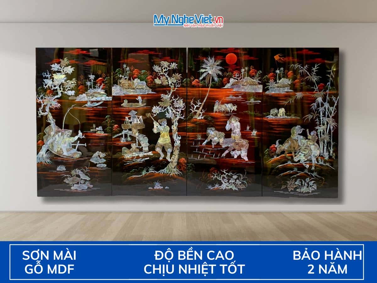 Bộ Tranh Tứ Quý Sơn Mài Ngư Tiều Canh Mục Cẩn Chìm TSM364-1