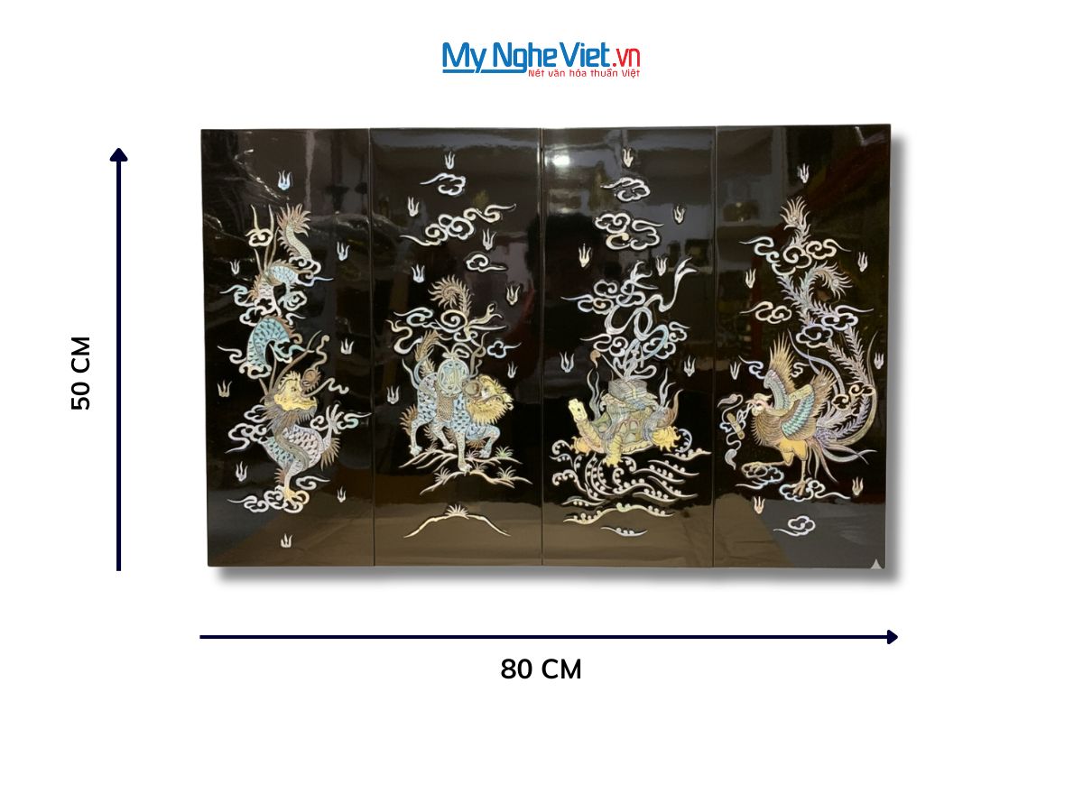 Bộ Tranh Sơn Mài Long Lân Quy Phụng Cẩn Chìm Nền Đen TSM2050-2
