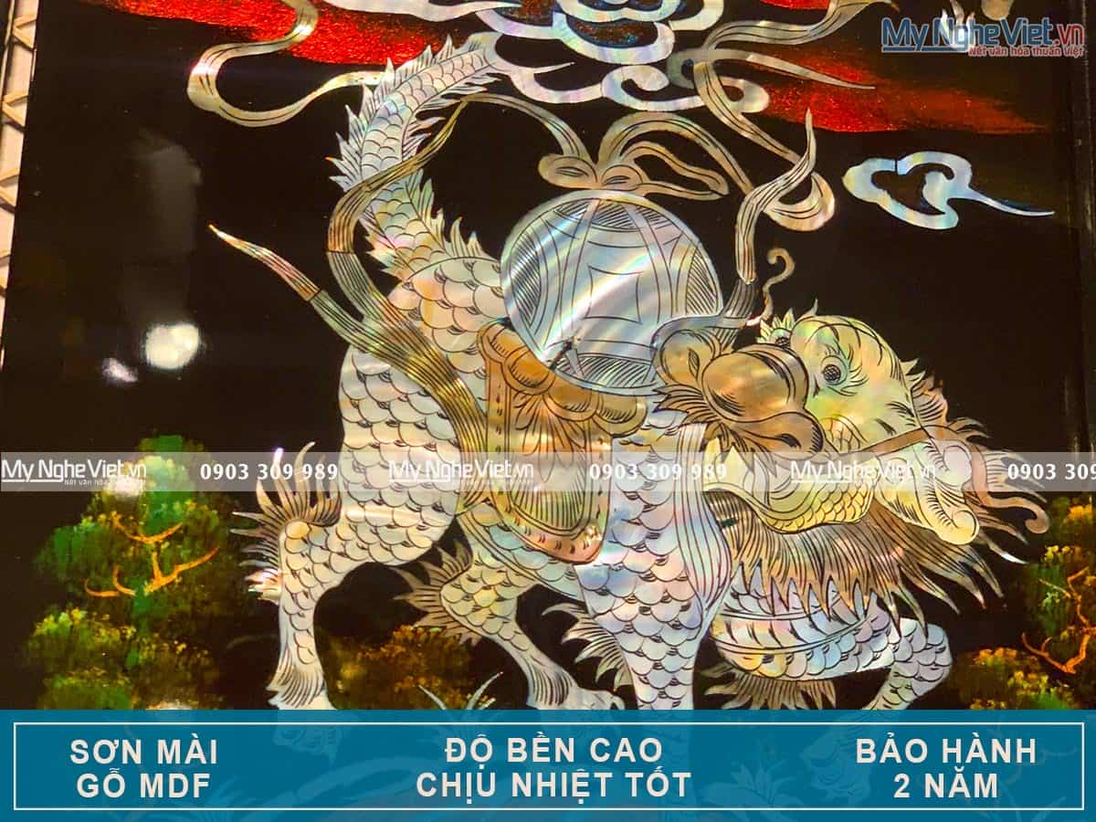 Bộ Tranh sơn mài Long Lân Quy Phụng cẩn ốc chìm TSM367-11