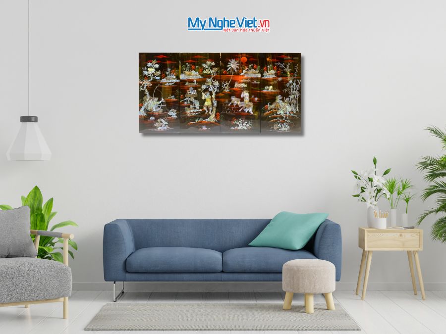 Bộ Tranh Sơn Mài Ngư Tiều Canh Mục Cẩn Chìm 30x60 MNV-TSM364-2