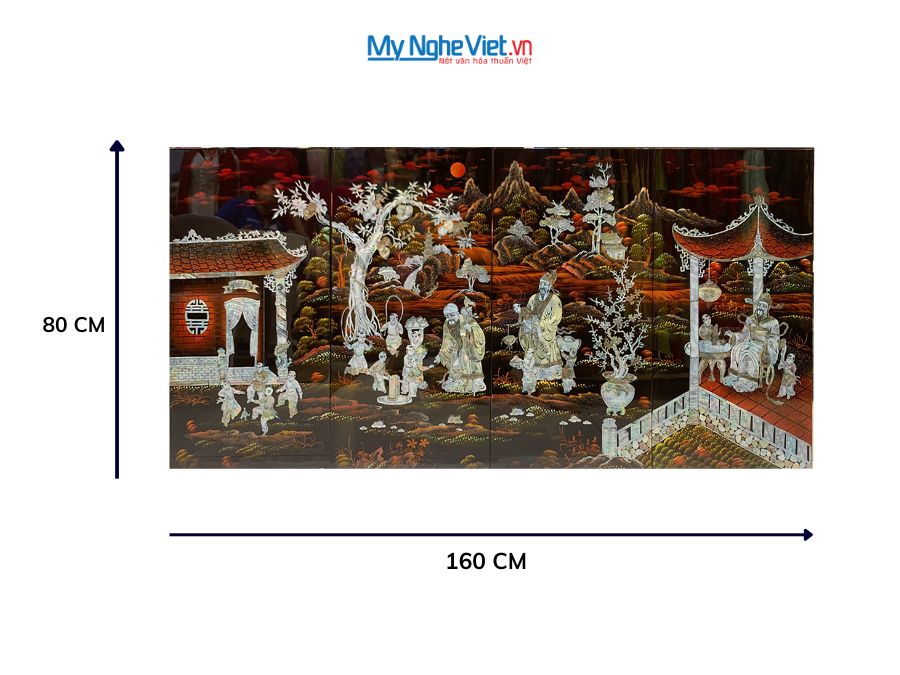 Bộ tranh sơn mài Phúc Lộc Thọ cẩn chìm nền ấm 40x80cm MNV-SMA438-1