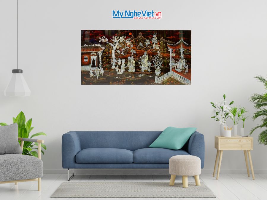 Bộ tranh sơn mài Phúc Lộc Thọ cẩn chìm nền ấm 40x80cm MNV-SMA438-1