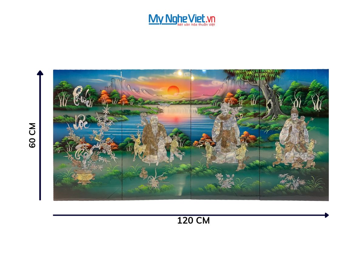 Bộ tranh sơn mài Phúc - Lộc - Thọ cẩn nổi nền xanh TSM36/1
