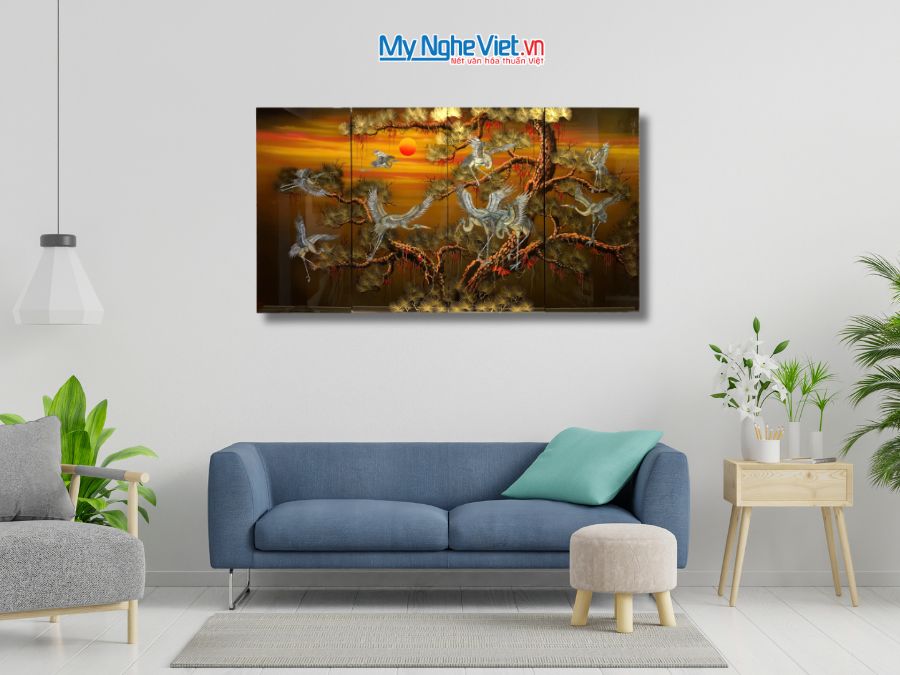 Bộ Tranh Sơn Mài Tùng Hạc Diên Niên Cẩn Chìm 50x100 SMA47/11