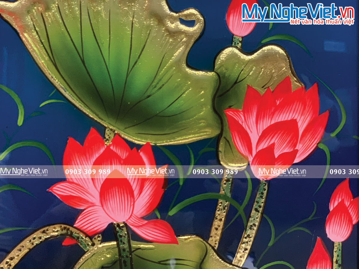 Tranh hoa Sen xanh - Tranh sơn mài Cao Cấp TSMDH2838-1