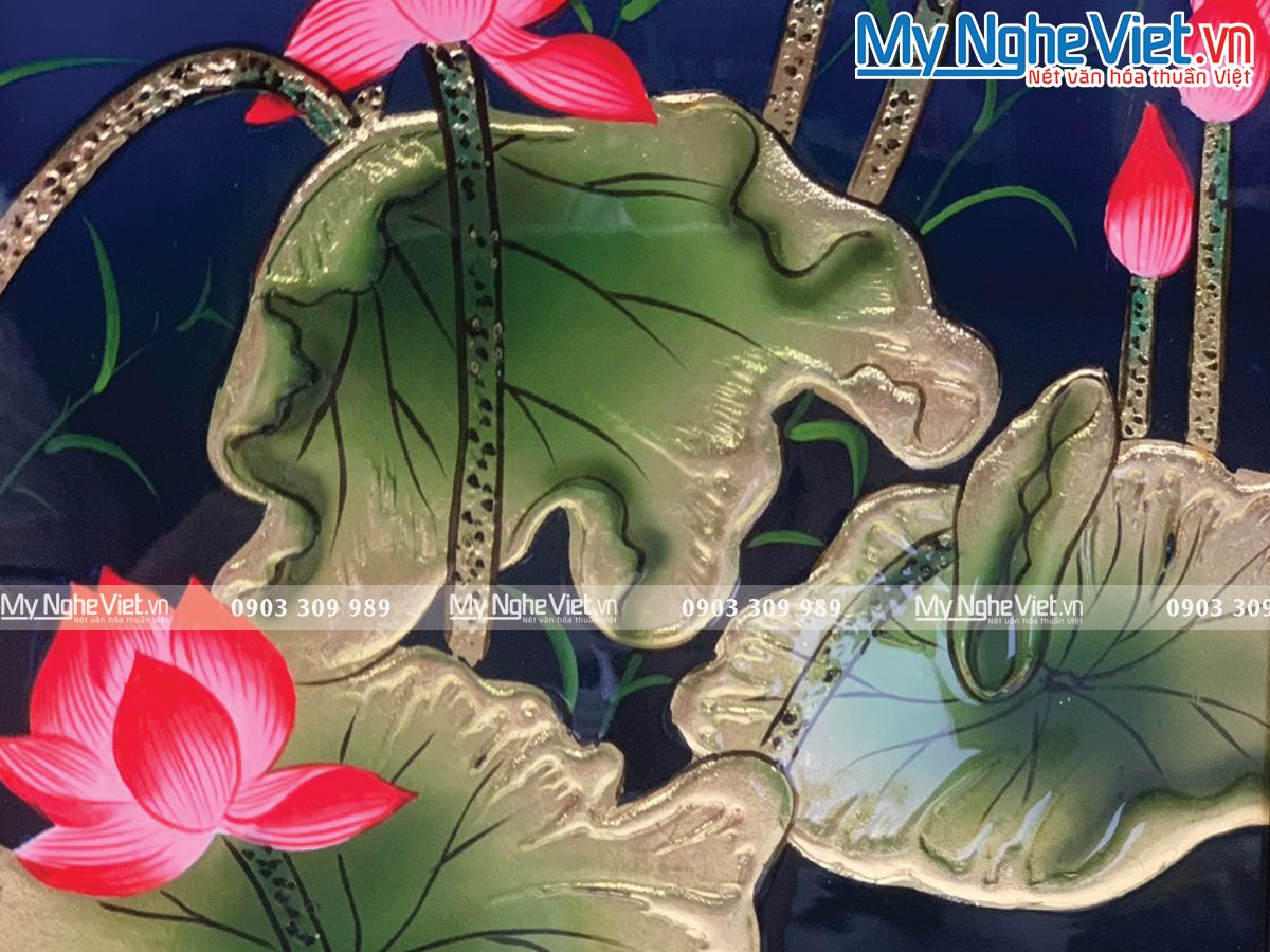 Tranh hoa Sen xanh - Tranh sơn mài Cao Cấp TSMDH2838-1