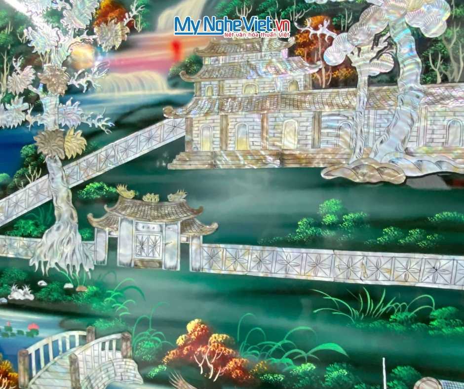 Liễn sơn mài - Cửu huyền thất tổ cẩn ốc nền xanh 120x130cm SMA195-1213/1