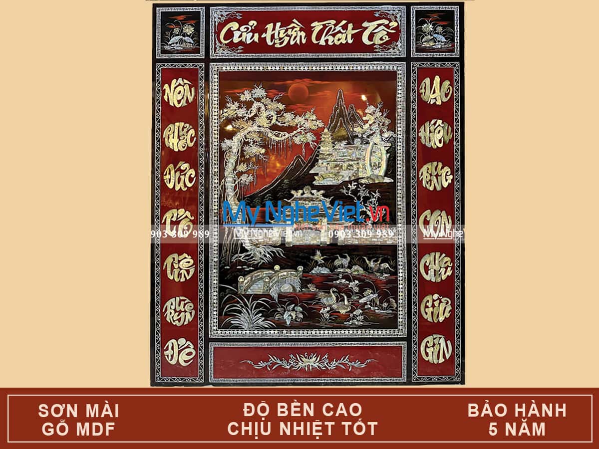 Tranh sơn mài - Liễn Thờ Cửu Huyền Thất Tổ Cao Cấp Cẩn Ốc SMA195-2.1-1