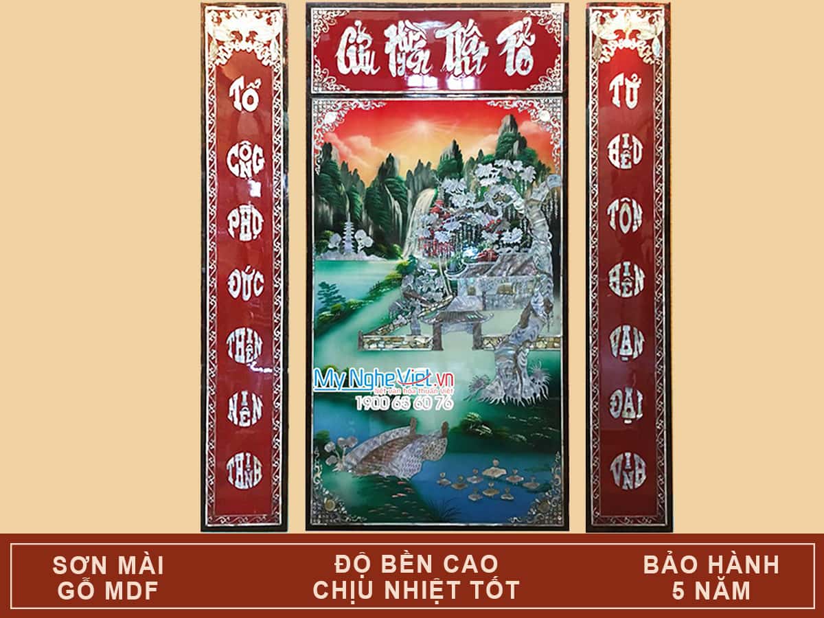 Liễn Thờ  Cửu Huyền Thất Tổ Sơn mài Khảm Trai SMA195-1x1.2m