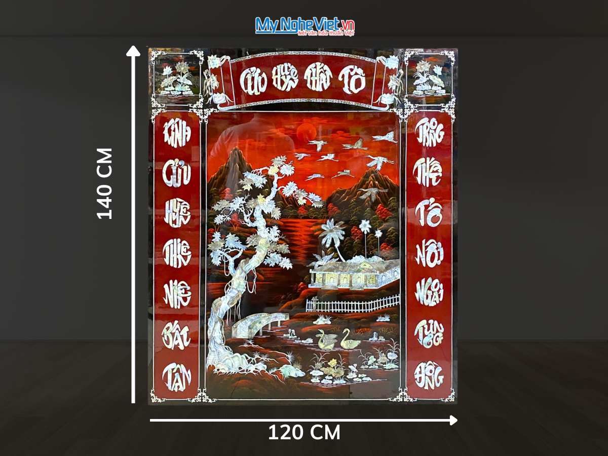 Liễn sơn mài - Cửu huyền thất tổ đấp cẩn ốc ngang 120x140cm SMA195-1214