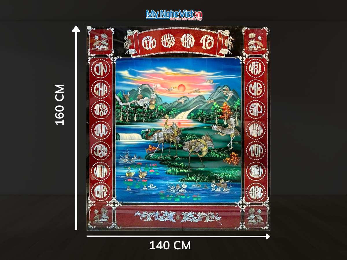 Liễng sơn mài – cửu huyền thất tổ cẩn ốc nền xanh ngang 140x160cm 1.4×1.6m SMA195/1416.2