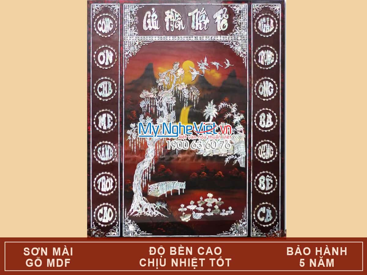 Liễn Thờ Cửu Huyền Thất Tổ Sơn mài Khảm Trai SMA195/810 (Hàng đặt)