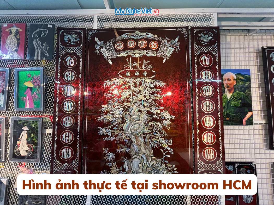 Bộ liễn Cửu Huyền Thất Tổ cẩn xà cừ nền ấm cao cấp 126x126cm