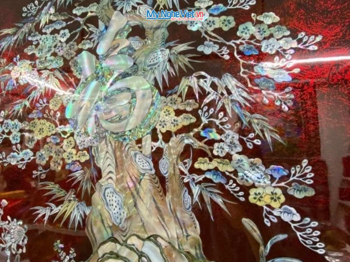 Bộ liễn Cửu Huyền Thất Tổ cẩn xà cừ nền ấm cao cấp 126x126cm