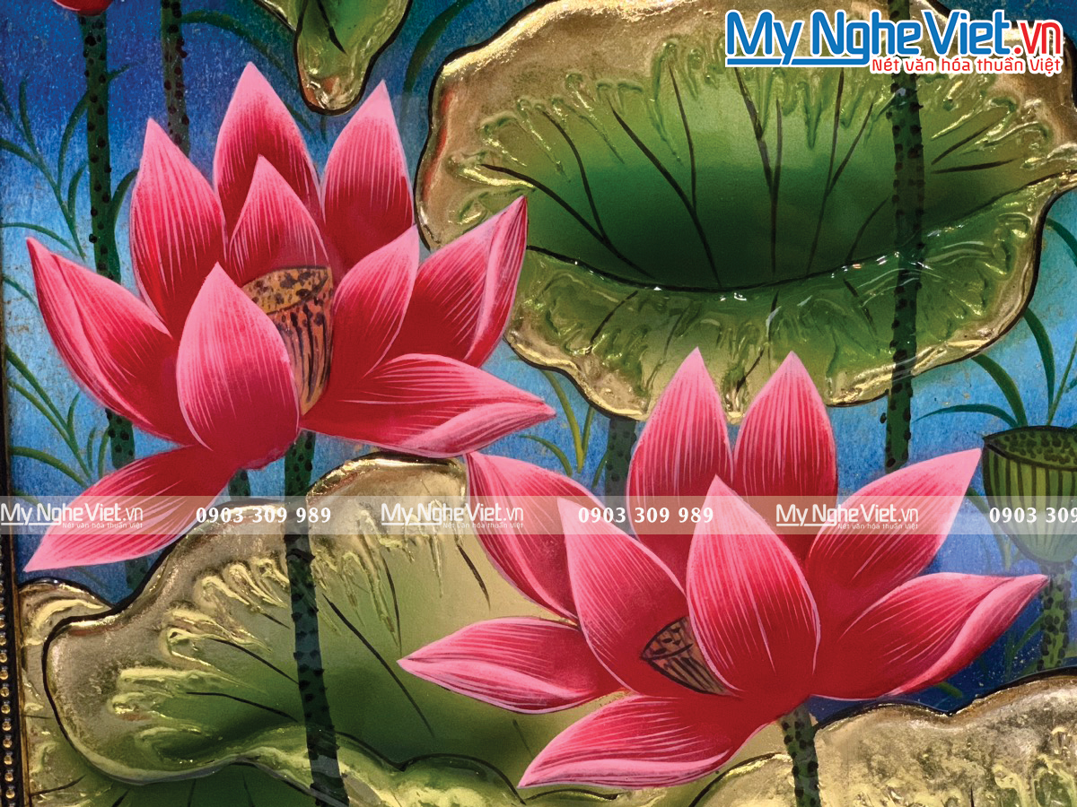 Tranh hoa Sen xanh - Tranh sơn mài Cao Cấp TSMDH3848-1.1