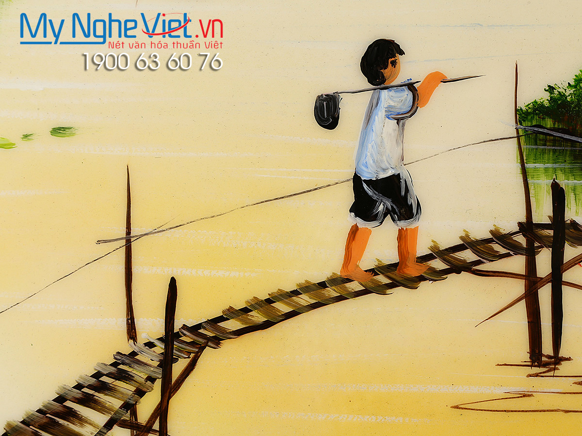Tranh Sơn mài 3D Đồng Quê Thanh Bình Cao Cấp MNV-SMH3D693