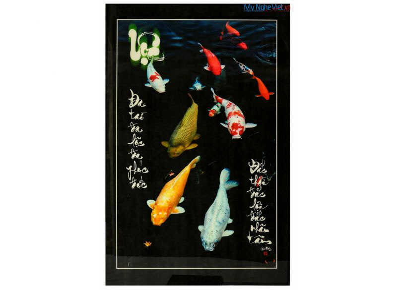 Tranh thư pháp sơn mài chữ Lộc vẽ cá Chép hợp tuổi Tỵ, Hợi MNV-SMA301