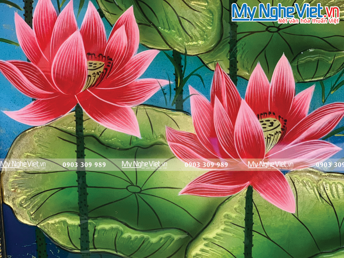 Tranh hoa Sen xanh - Tranh sơn mài Cao Cấp TSMDH3848-1