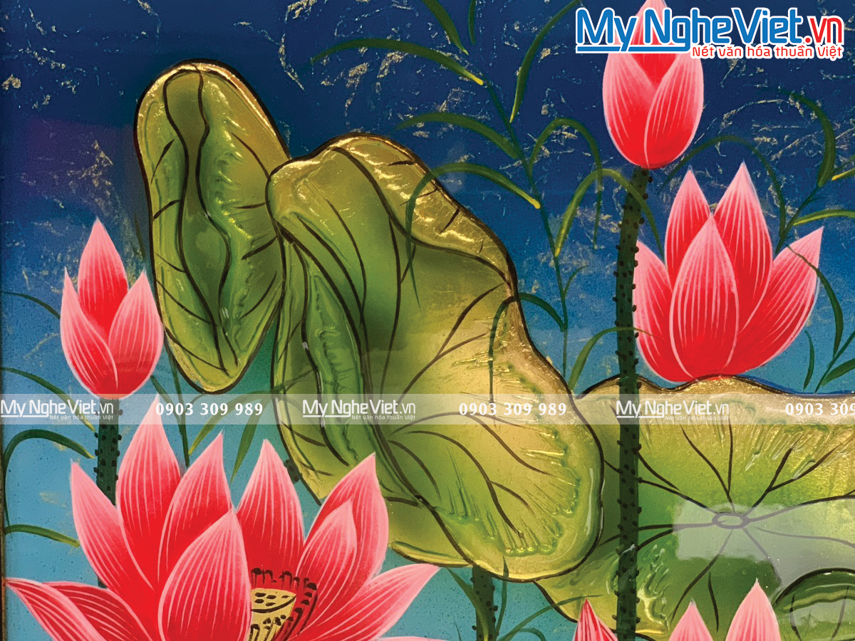 Tranh hoa Sen xanh - Tranh sơn mài Cao Cấp TSMDH3848-1