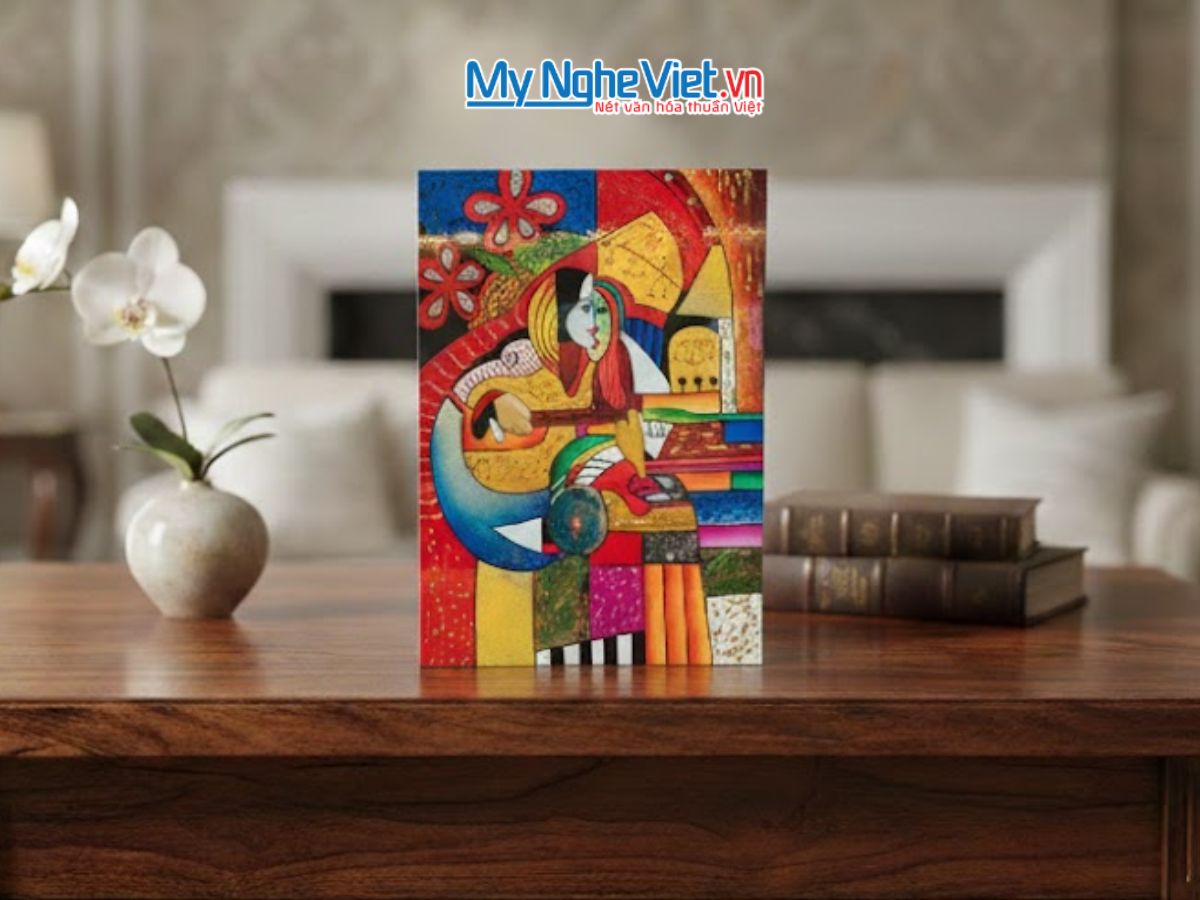 Tranh sơn mài picasso cô gái đánh đàn 40x60 MNV-SMA374