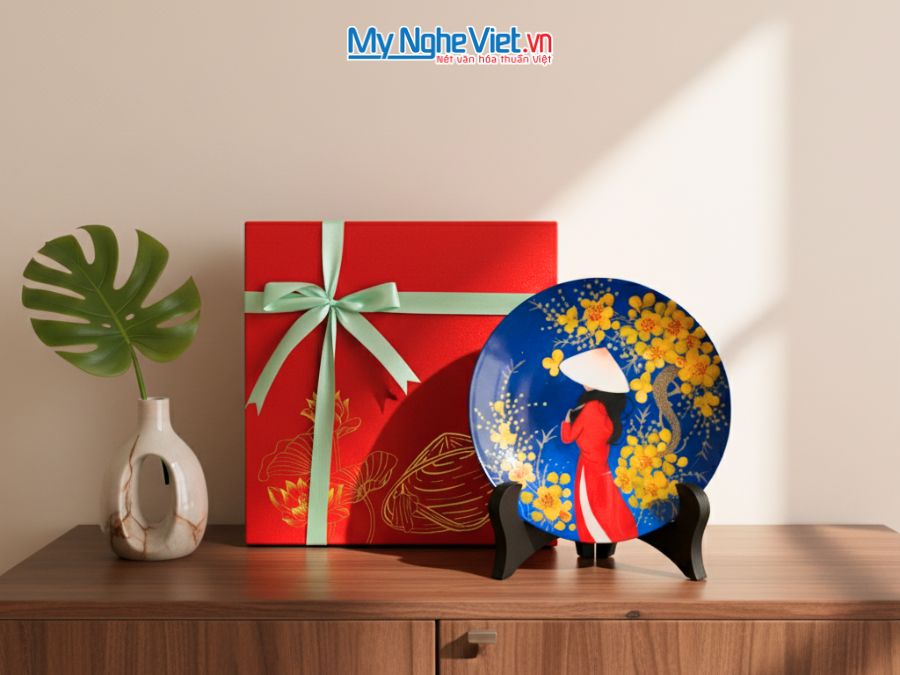 Tranh đĩa sơn mài cô gái đào D20 nhiều mẫu TD20-4
