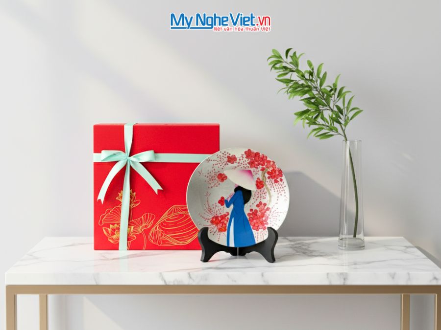 Tranh đĩa sơn mài cô gái đào D20 nhiều mẫu TD20-4