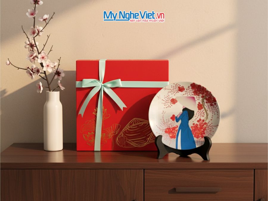 Combo Tranh đĩa sơn mài cô gái đào nhiều mẫu TD251