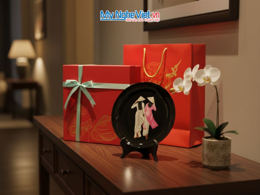 Tranh đĩa Cô Gái cẩn trứng D25cm TD25-1TBL
