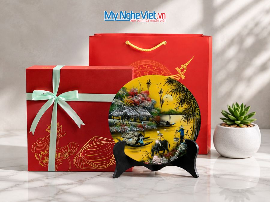 Tranh Đĩa Sơn Mài Đồng Quê Màu Nhiều Mẫu D25cm TD25-2