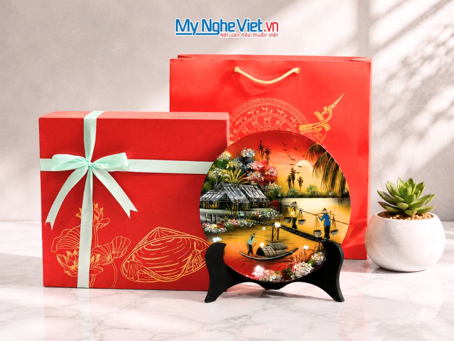 Tranh Đĩa Sơn Mài Đồng Quê Màu Nhiều Mẫu D25cm TD25-2
