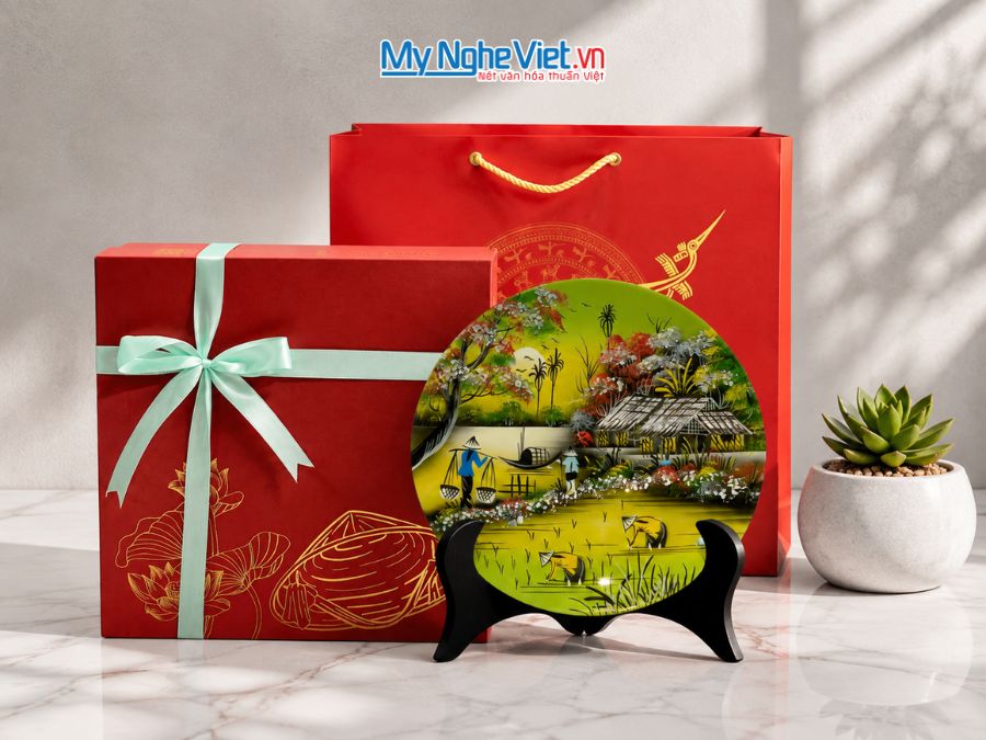 Tranh Đĩa Sơn Mài Đồng Quê Màu Nhiều Mẫu D25cm TD25-2