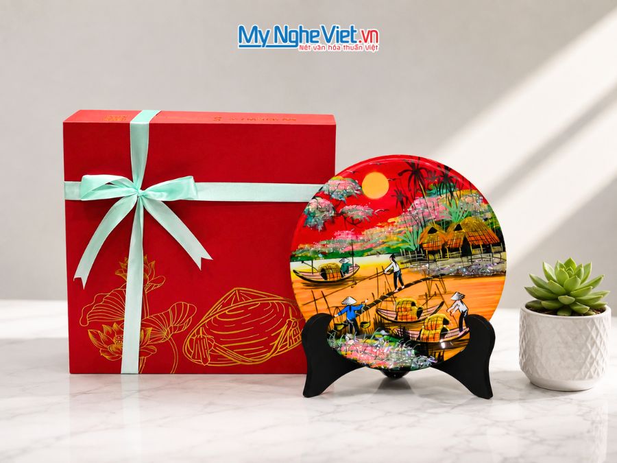 Tranh Đĩa Sơn Mài Đồng Quê Nhiều Mẫu D20cm TD20-2