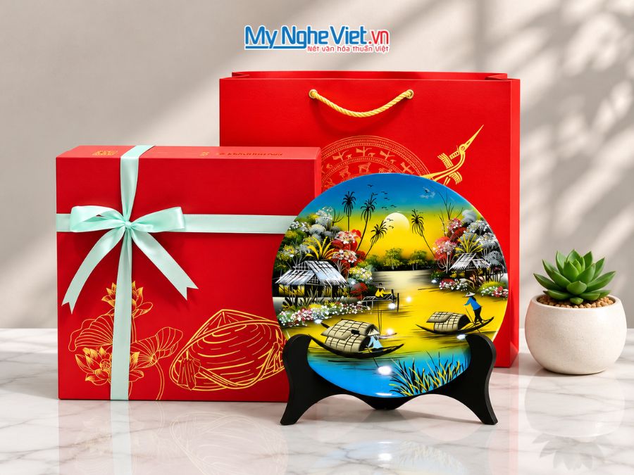 Tranh Đĩa Sơn Mài Đồng Quê Màu Nhiều Mẫu D25cm TD25-2