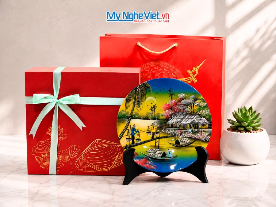 Tranh Đĩa Sơn Mài Đồng Quê Màu Nhiều Mẫu D25cm TD25-2