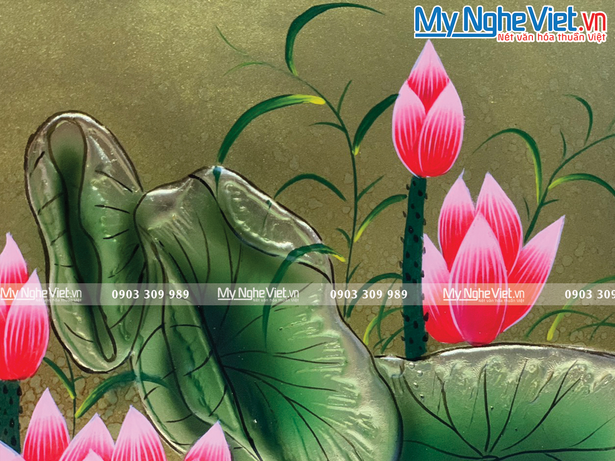 Tranh hoa Sen vàng - Tranh sơn mài Cao Cấp TSMDH2838-2